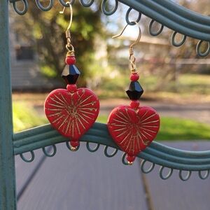 Elegant Red and Gold Heart Earrings